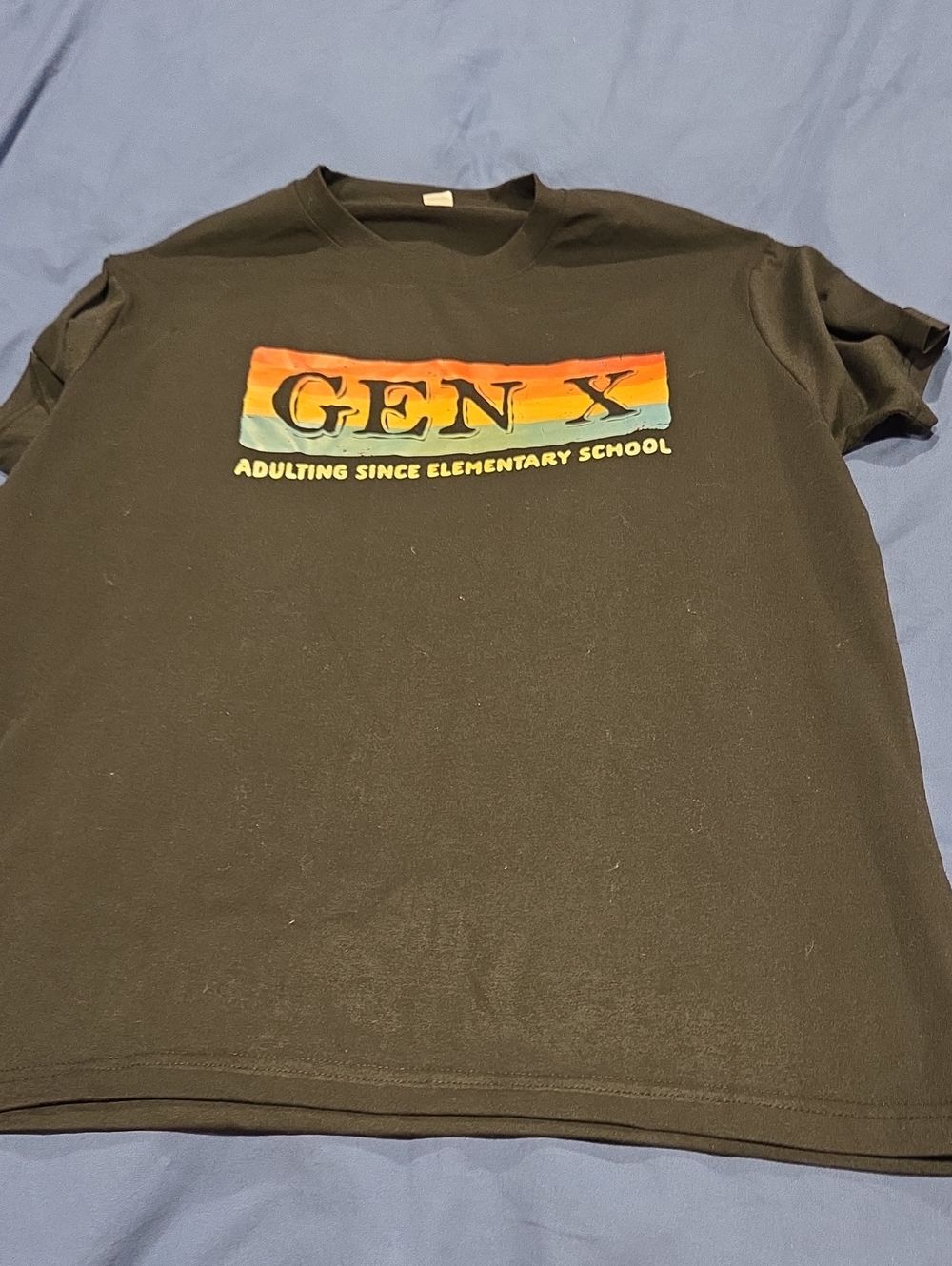 GEN X Black Graphic Tee - 'Adulting Since Elementary School'